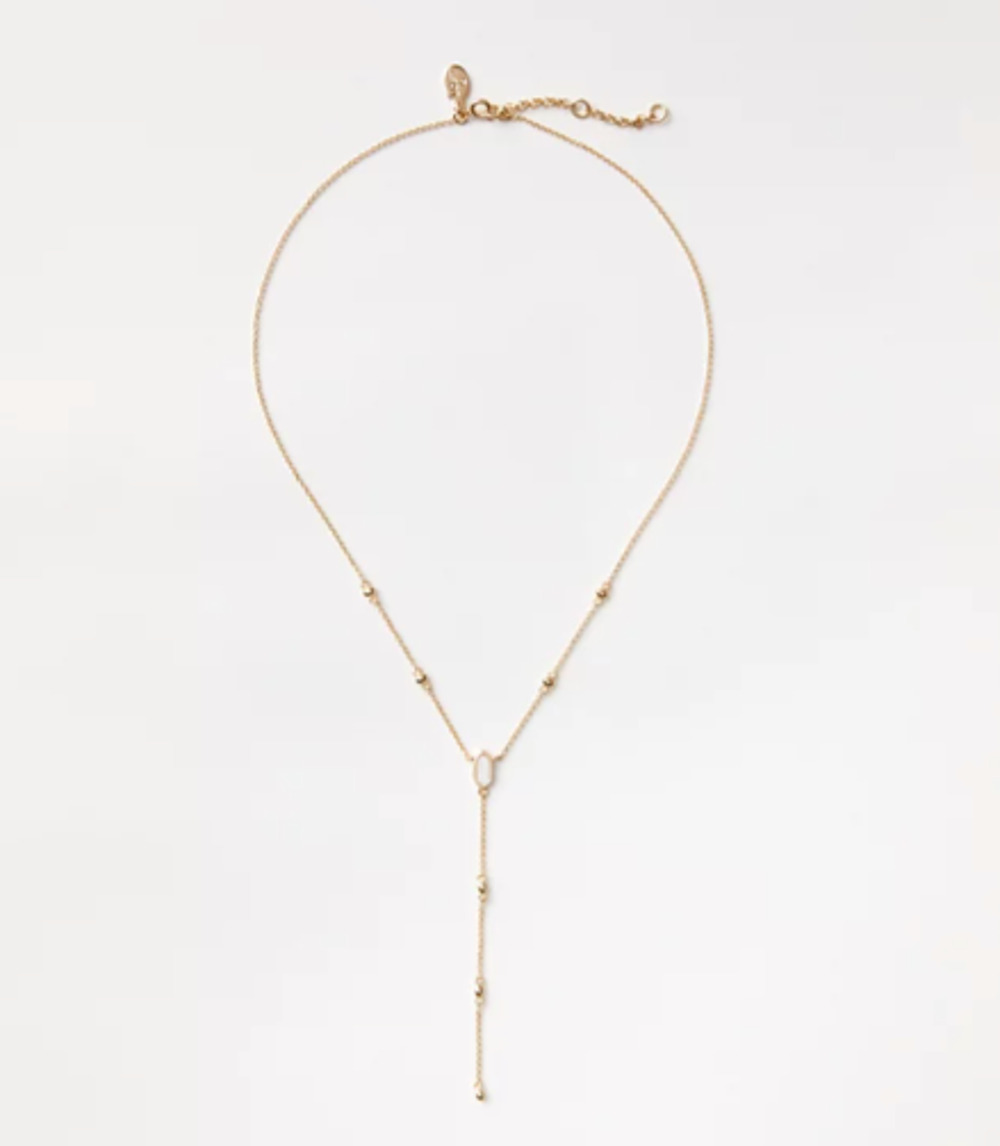 NWT LOFT Gold Plated Y-Necklace with Mother of Pearl Pendant Minimalist Jewelry